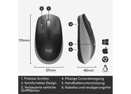 Logitech Mouse M190 Grey/Black, wireless