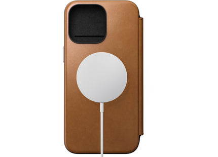 Nomad Book Cover Modern Leather Folio iPhone 15 Pro Max Beige